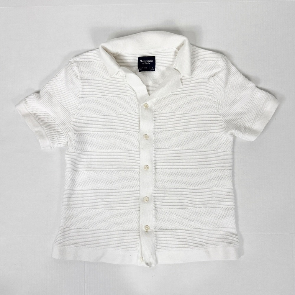 Abercrombie Fitch Womens Knit Polo Shirt Short Sleeve‎ White Size S Preppy
